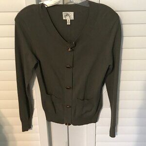Milly dark green button down cardigan sweater, S